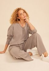 Washed Terry High Rise Wide Leg Pant, SATELITE, small