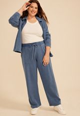Plus Size Washed Terry High Rise Wide Leg Pant, C1187, small