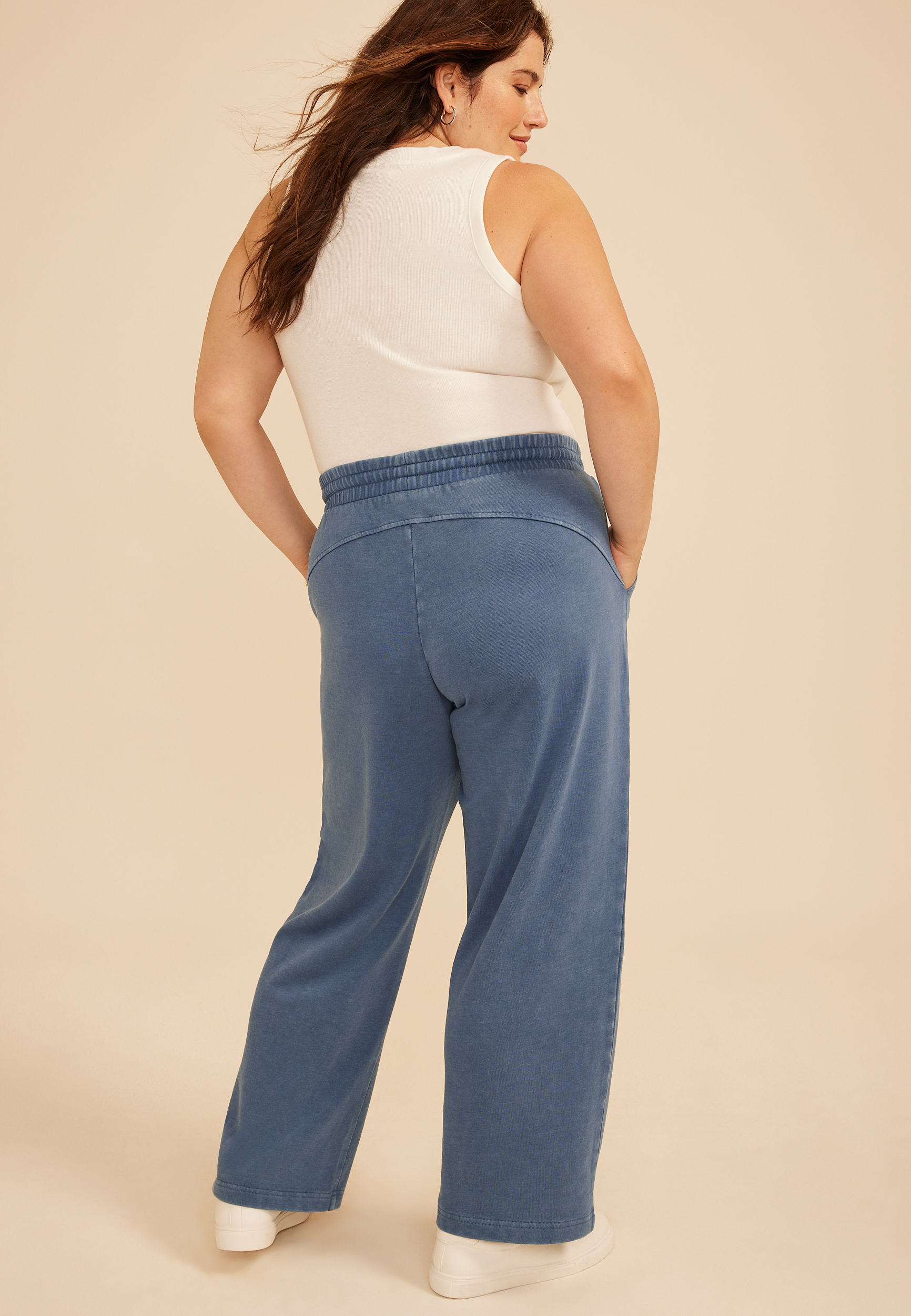 Plus Size Washed Terry High Rise Wide Leg Pant, C1187, large