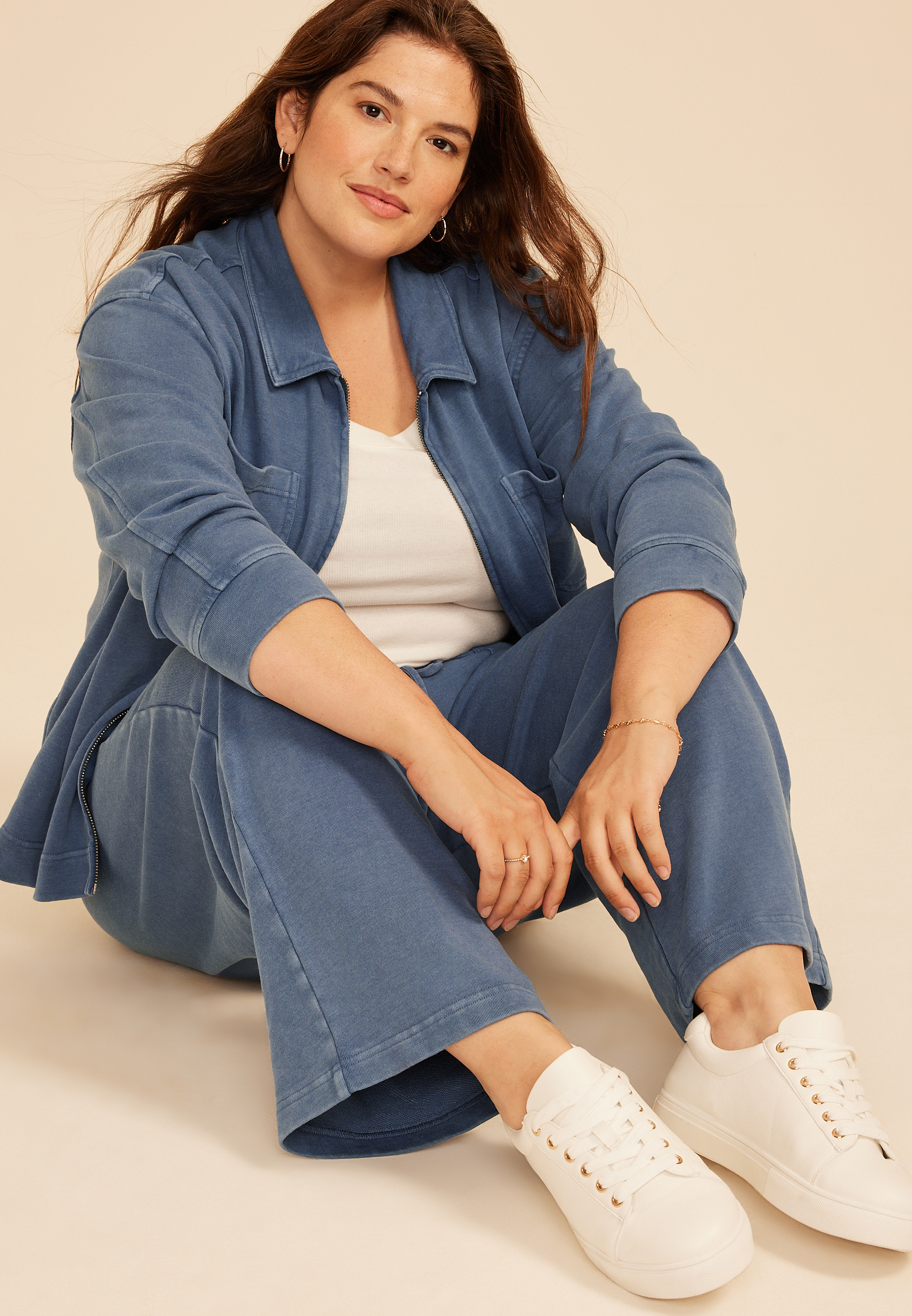 Plus Size Washed Terry High Rise Wide Leg Pant | maurices