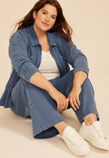 Plus Size Washed Terry High Rise Wide Leg Pant, C1187, small