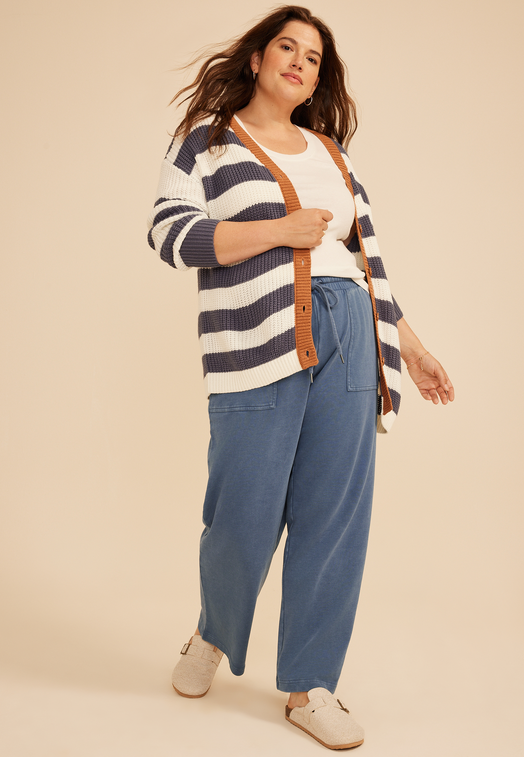 Plus Size Washed Terry High Rise Wide Leg Pant, C1187, large