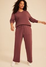 Plus Size Washed Terry High Rise Wide Leg Pant, COCONUT SHELL, small