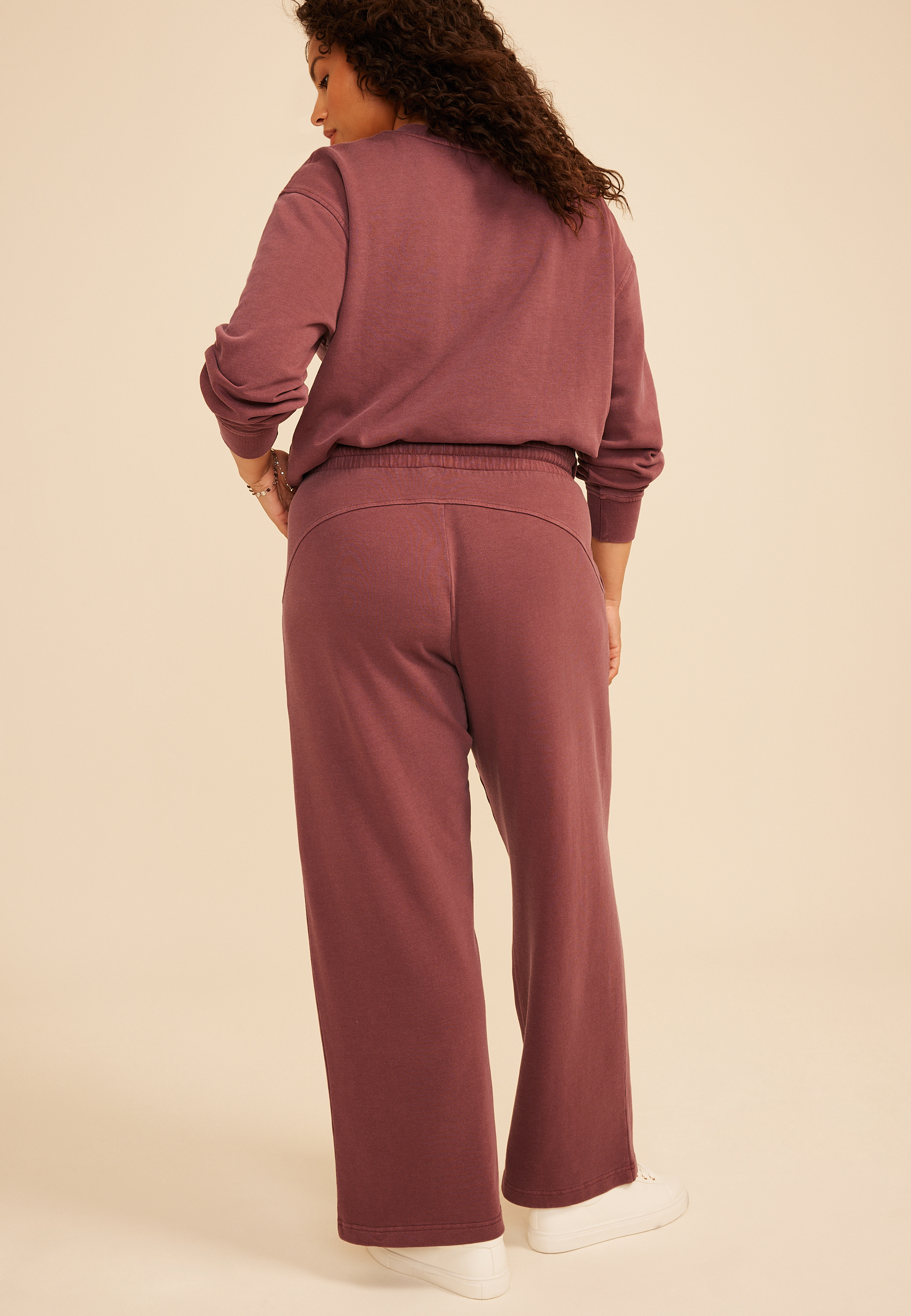 Plus Size Washed Terry High Rise Wide Leg Pant, COCONUT SHELL, large