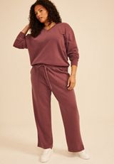 Plus Size Washed Terry High Rise Wide Leg Pant, COCONUT SHELL, small