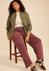 Plus Size Washed Terry High Rise Wide Leg Pant, COCONUT SHELL, small