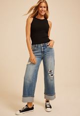 Flying Monkey™ Mid Rise Cuffed Hem Ankle Wide Leg Jean, C258, small