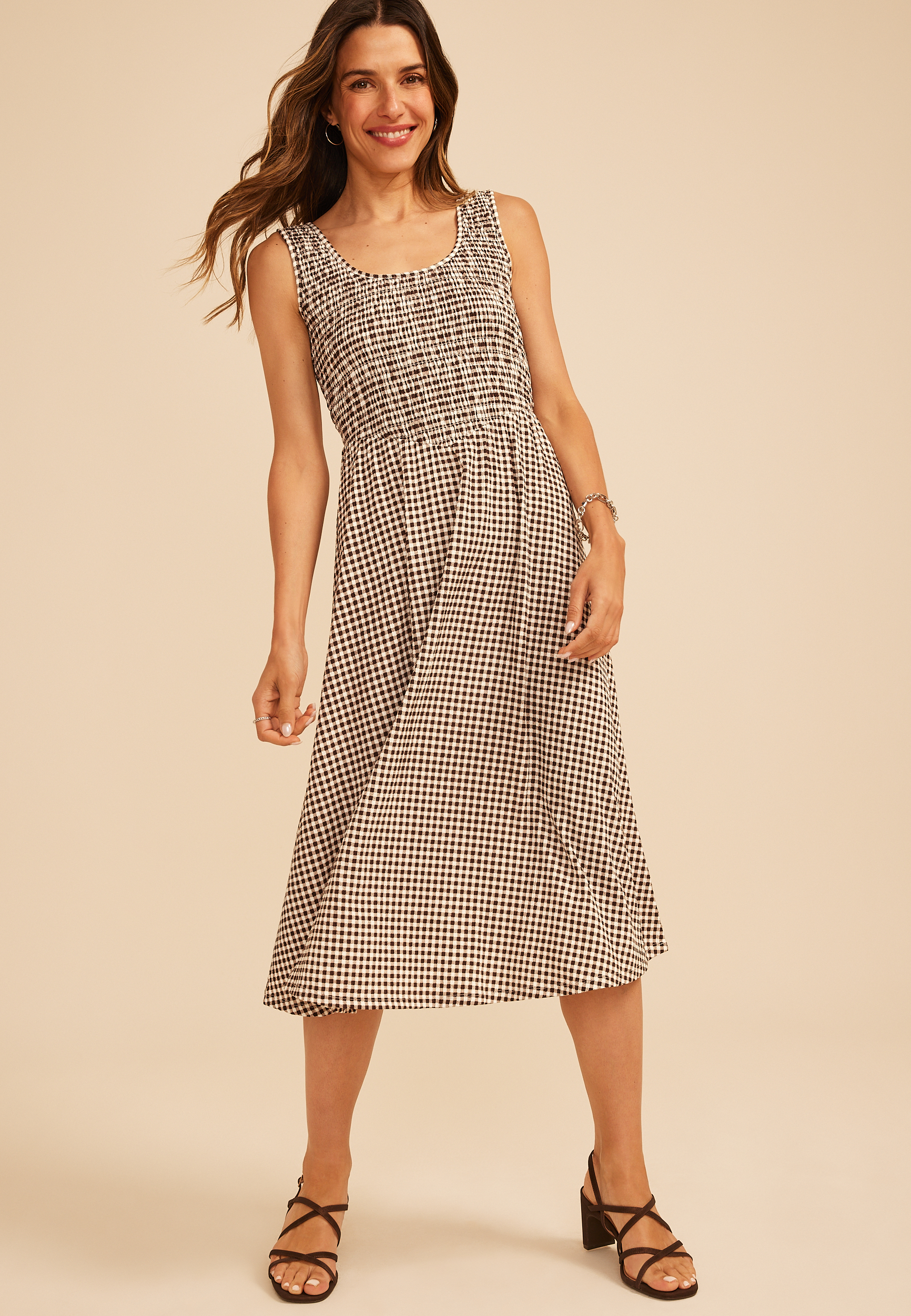 Bare Scoop Neck Smocked Midi Dress