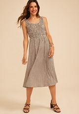 Bare Scoop Neck Smocked Midi Dress, C1635, small