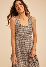 Bare Scoop Neck Smocked Midi Dress, C1635, small