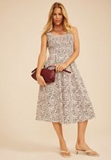 Bare Scoop Neck Smocked Midi Dress, C5487, small