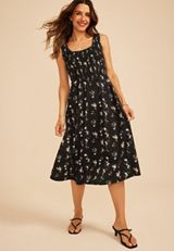 Bare Scoop Neck Smocked Midi Dress, C6630, small