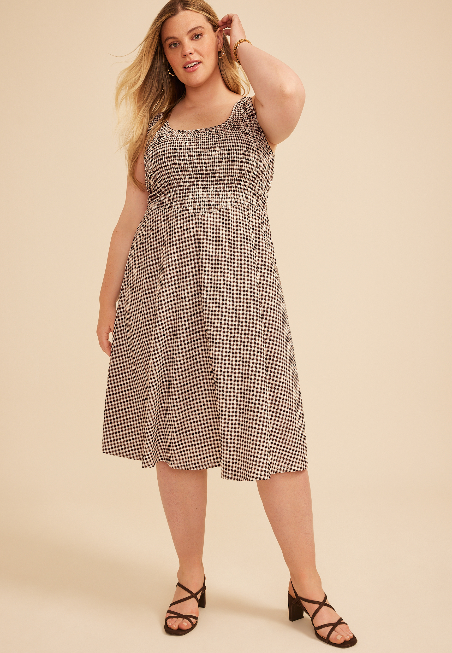 Plus Size Bare Scoop Neck Smocked Midi Dress