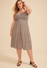 Plus Size Bare Scoop Neck Smocked Midi Dress, C1635, small