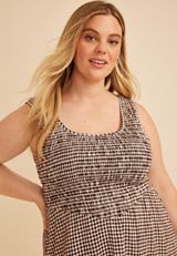 Plus Size Bare Scoop Neck Smocked Midi Dress, C1635, small