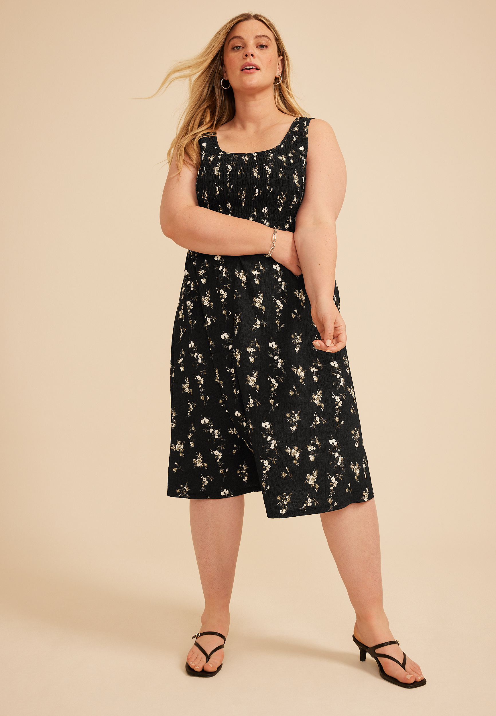 Plus Size Bare Scoop Neck Smocked Midi Dress - thumbnail 6