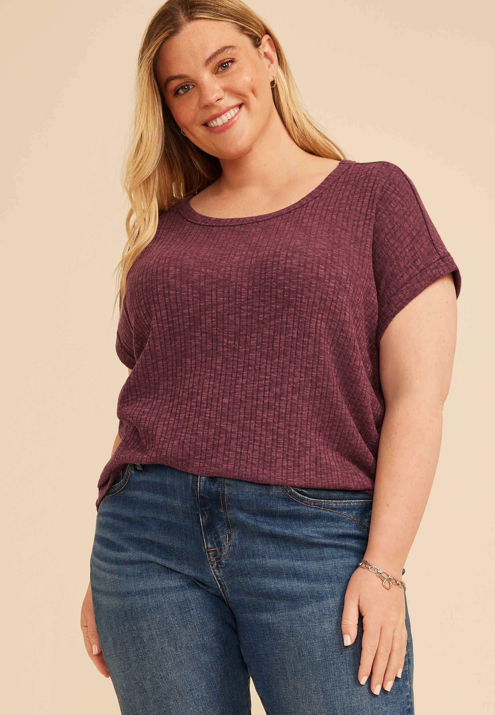 Plus Size 24/7 Slub Rib Relaxed Fit Tee - thumbnail 6