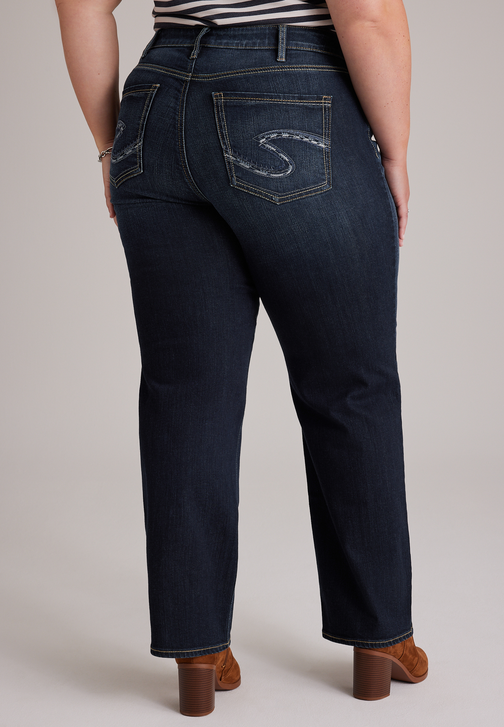 Plus Size Silver Jeans Co.® Avery Curvy High Rise Thick Stitch Relaxed Straight Jean, C258, large