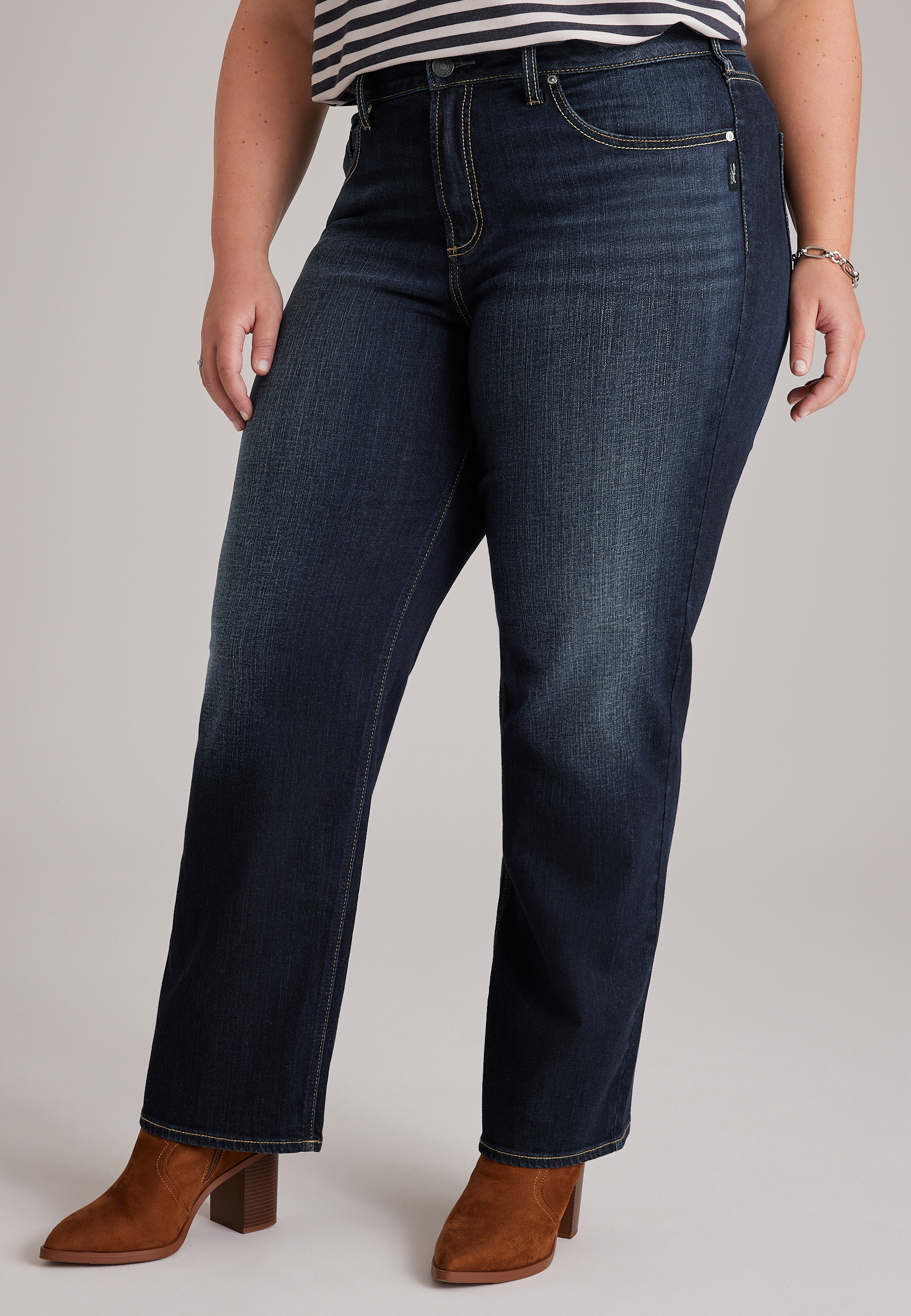 Plus Size Silver Jeans Co.® Avery Curvy High Rise Thick Stitch Relaxed Straight Jean, C258, large