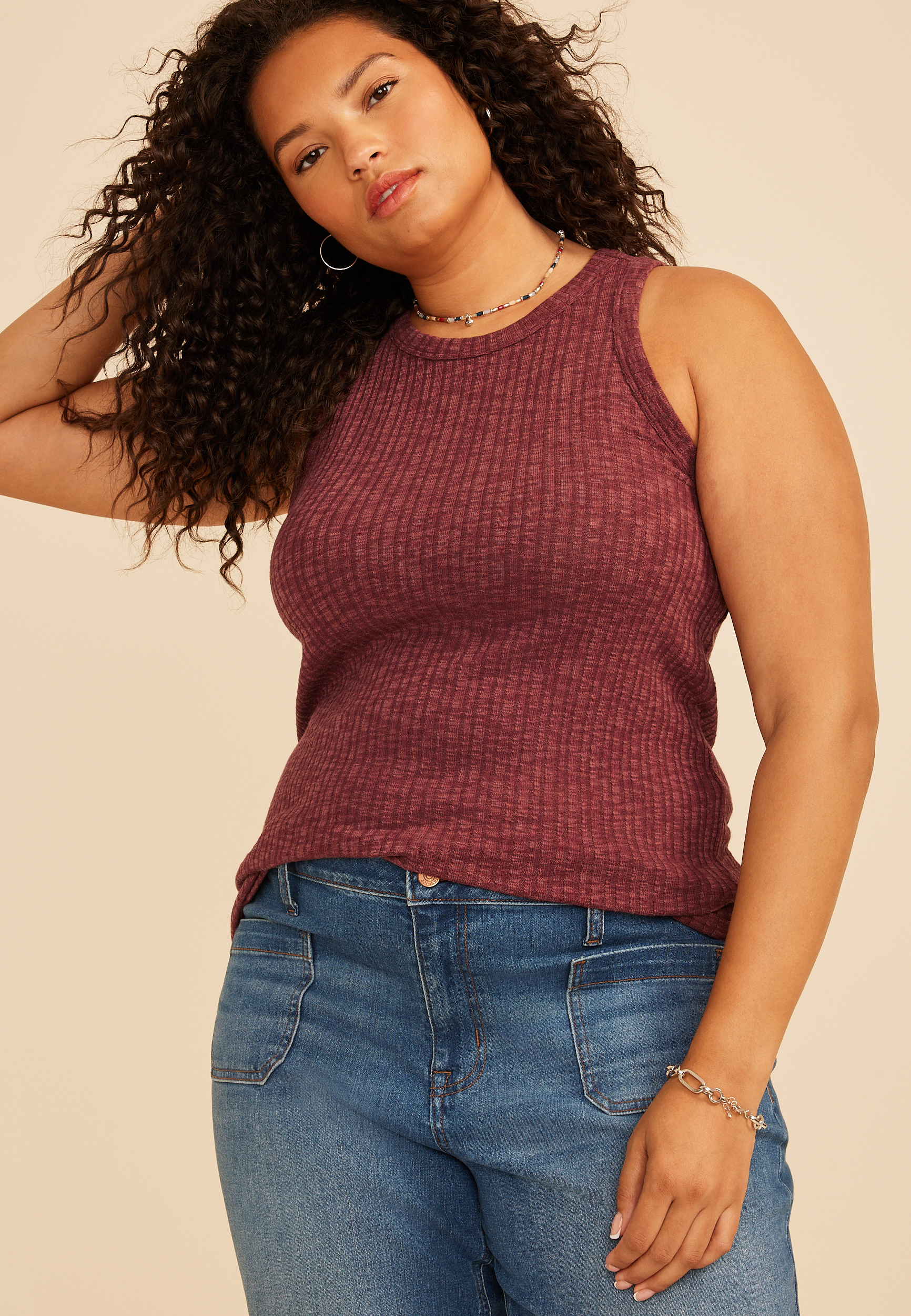 Plus Size 24/7 Variegated Ribbed Highline Tank Top, C5221, large