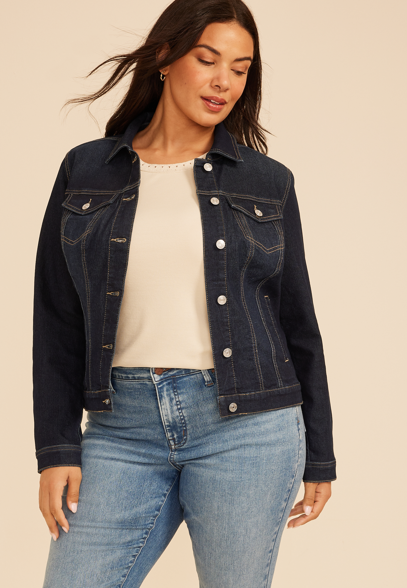 Plus Size Super Dark Denim Jacket