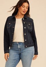 Plus Size Super Dark Denim Jacket, C258, small