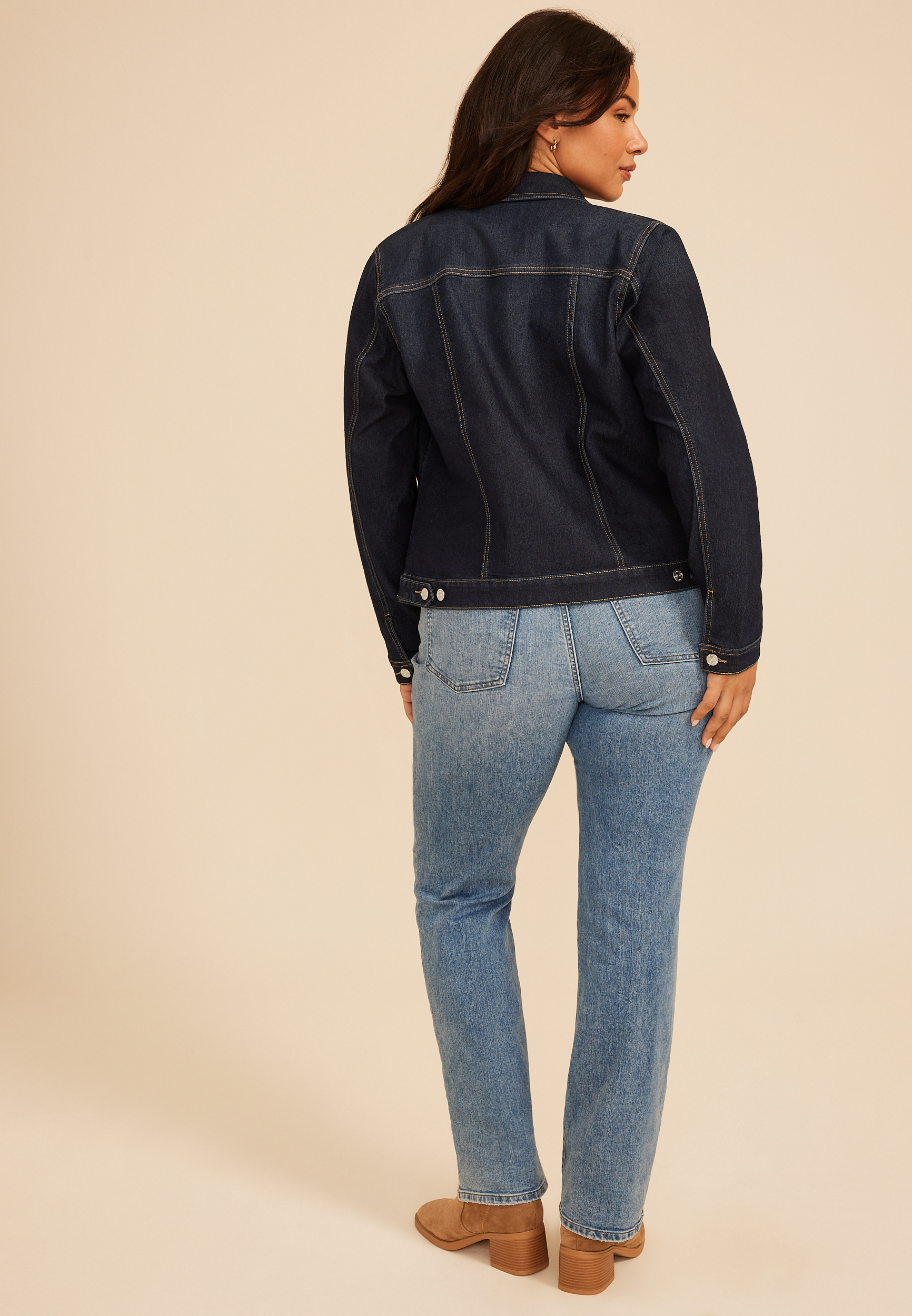 Plus Size Super Dark Denim Jacket, C258, large