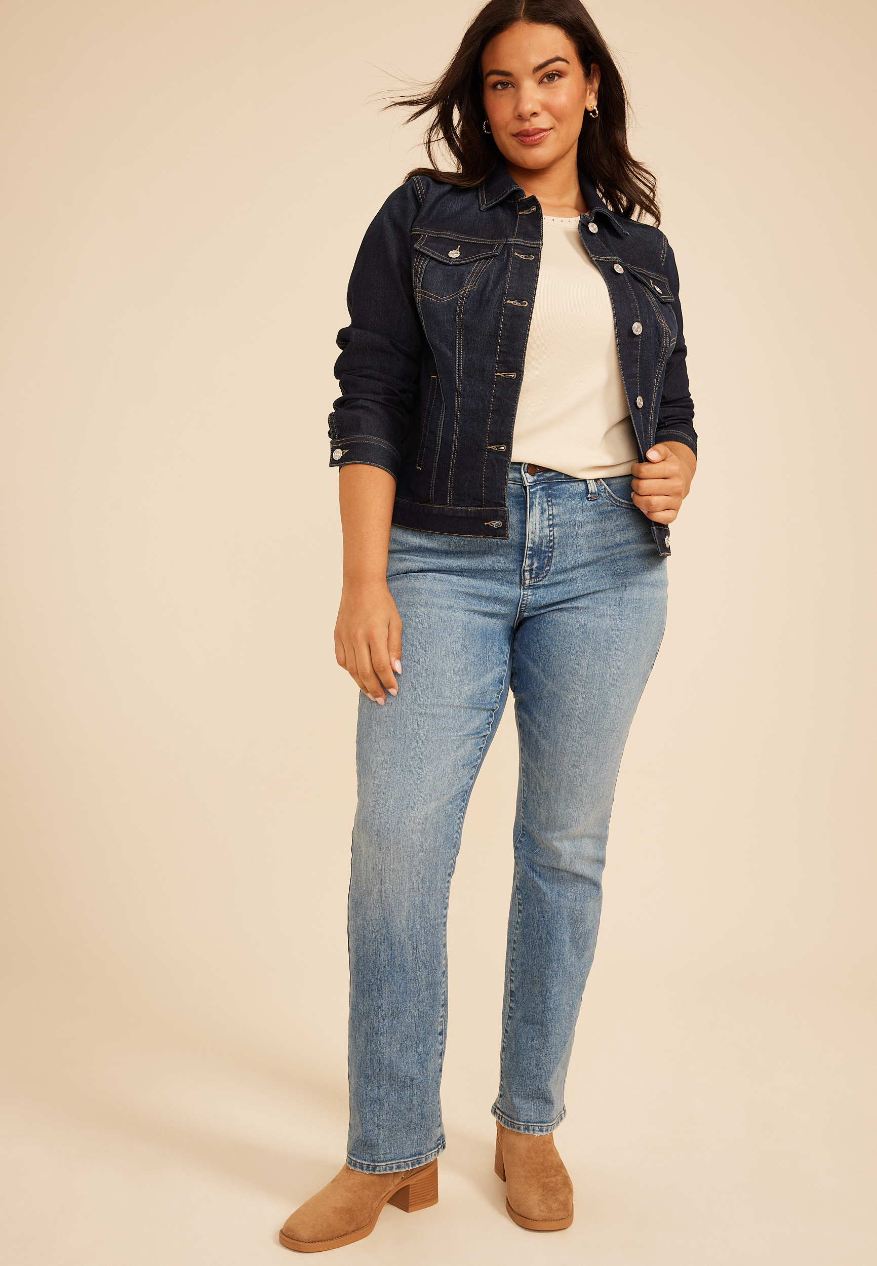 Plus Size Super Dark Denim Jacket, C258, large