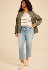 Plus Size Twill Biker Jacket, C774, small