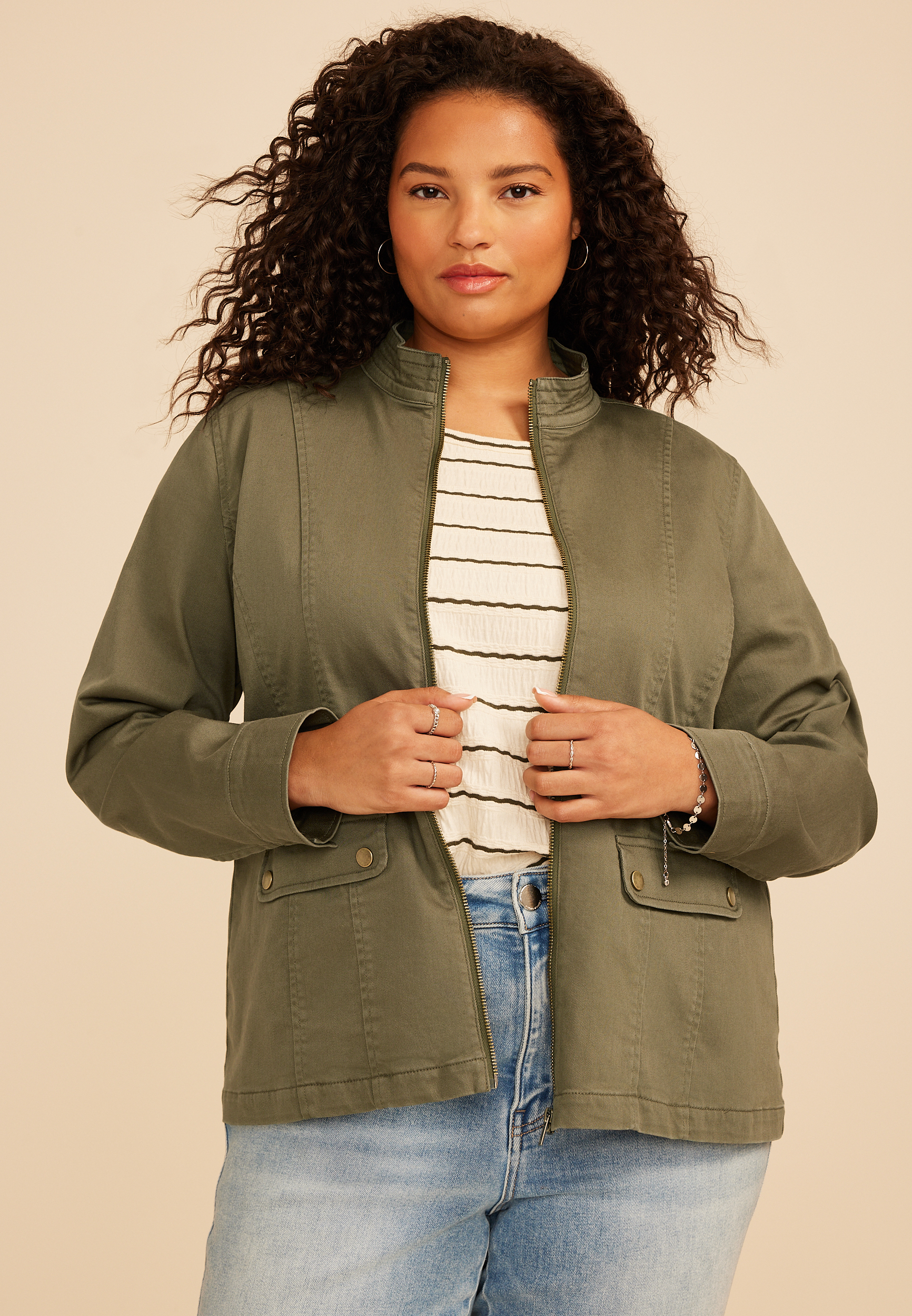 Plus Size Twill Biker Jacket, C774, large