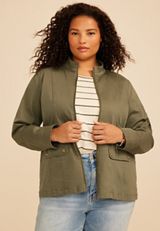 Plus Size Twill Biker Jacket, C774, small