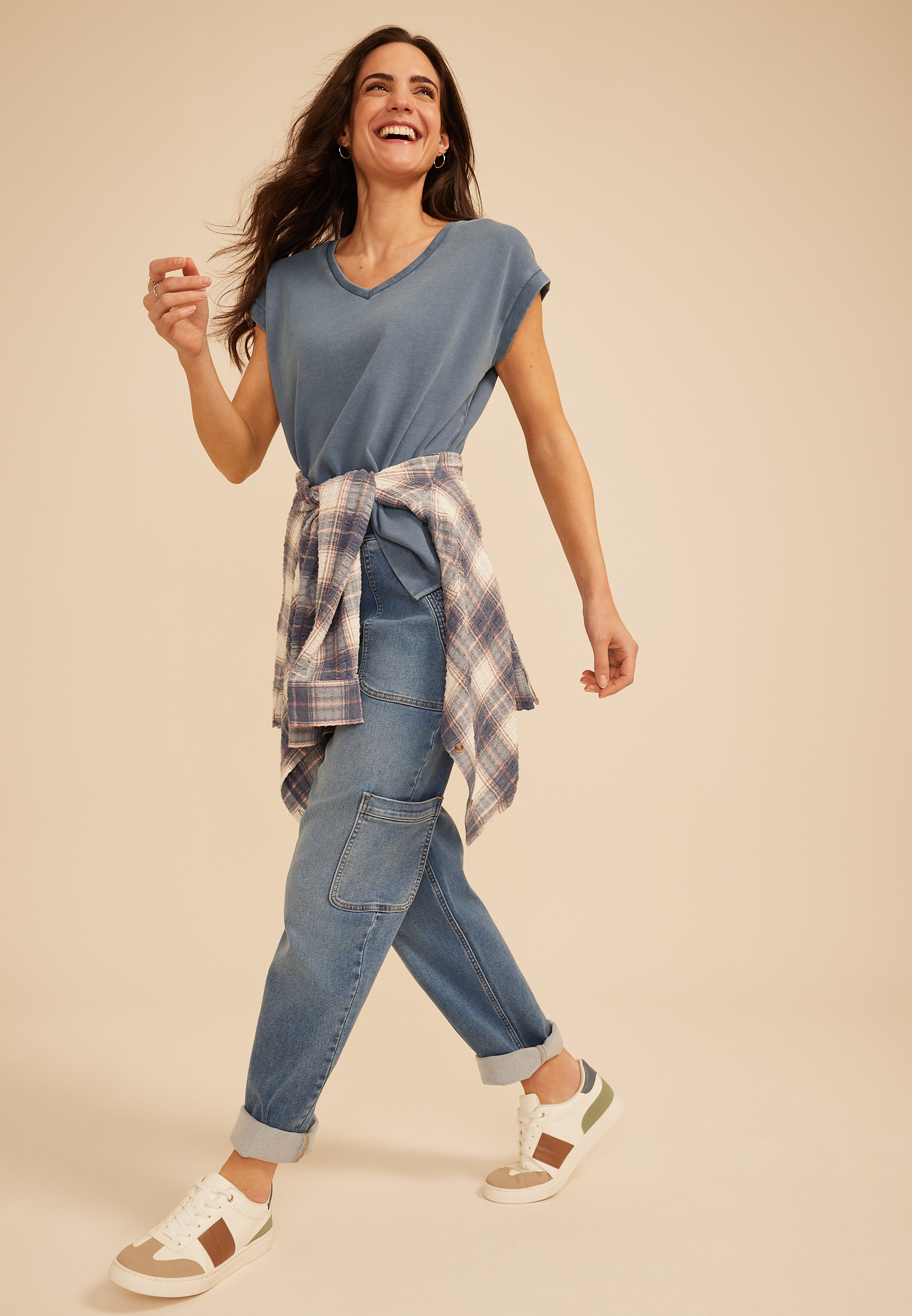 Washed Terry V Neck Tee