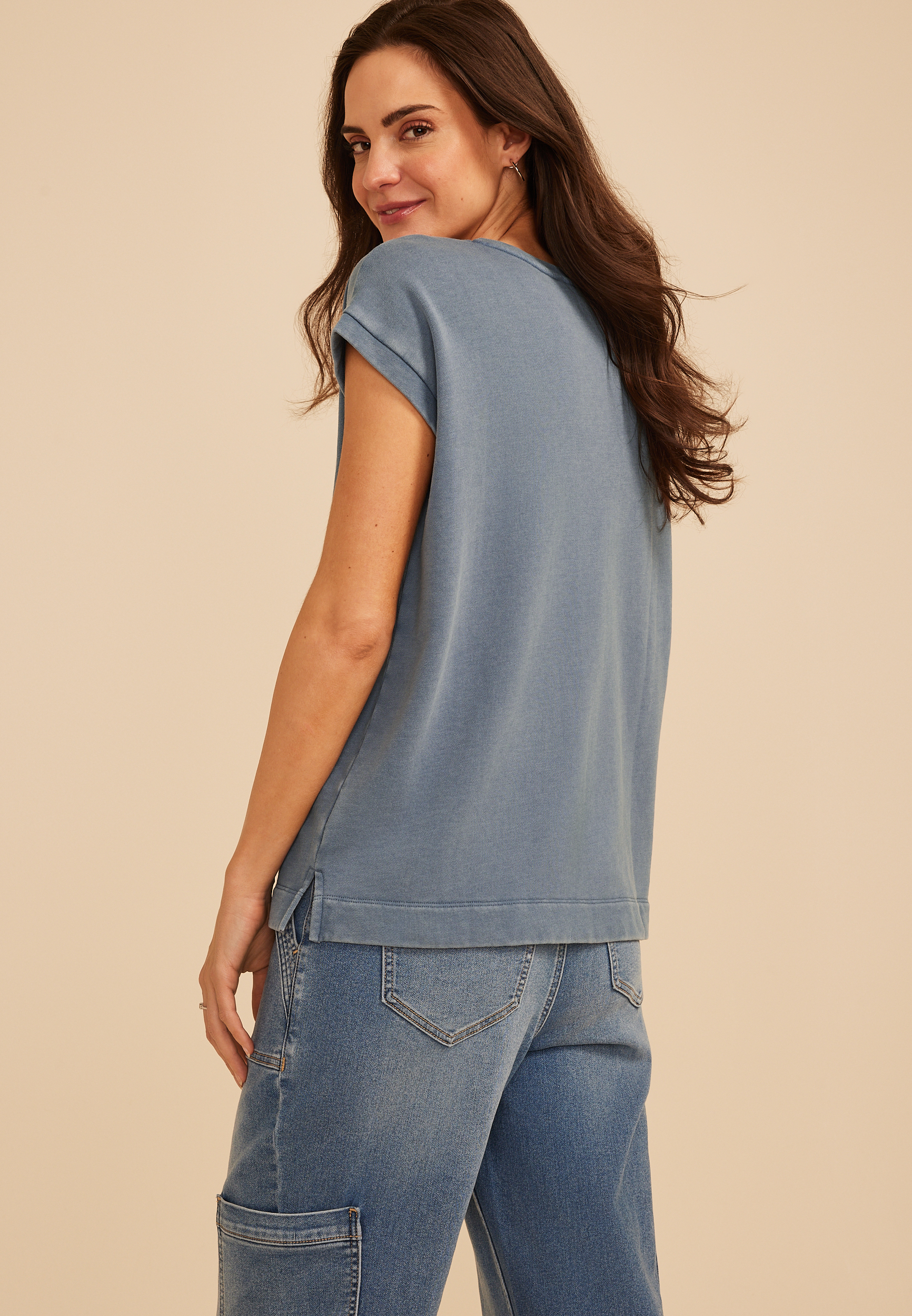 Washed Terry V Neck Tee - thumbnail 8