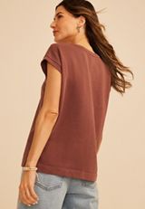 Washed Terry V Neck Tee, COCONUT SHELL, small