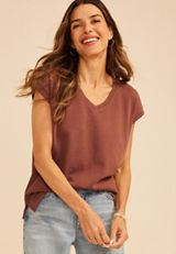 Washed Terry V Neck Tee, COCONUT SHELL, small