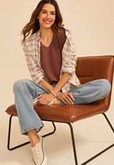 Washed Terry V Neck Tee, COCONUT SHELL, small