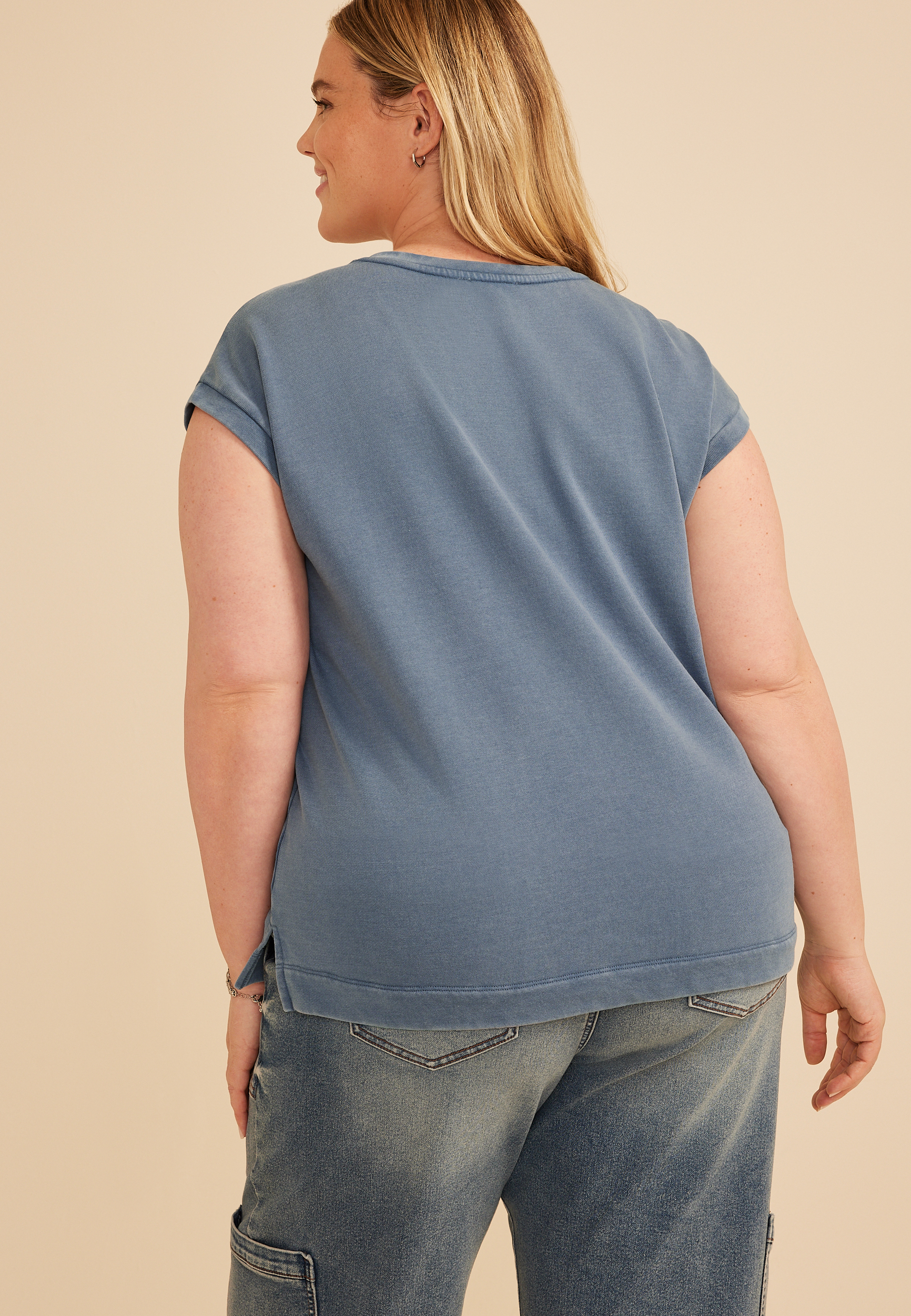 Plus Size Washed Terry V Neck Tee - thumbnail 5