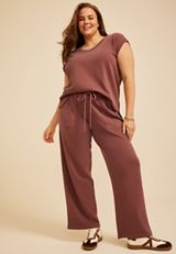 Plus Size Washed Terry V Neck Tee, COCONUT SHELL, small