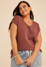 Plus Size Washed Terry V Neck Tee, COCONUT SHELL, small