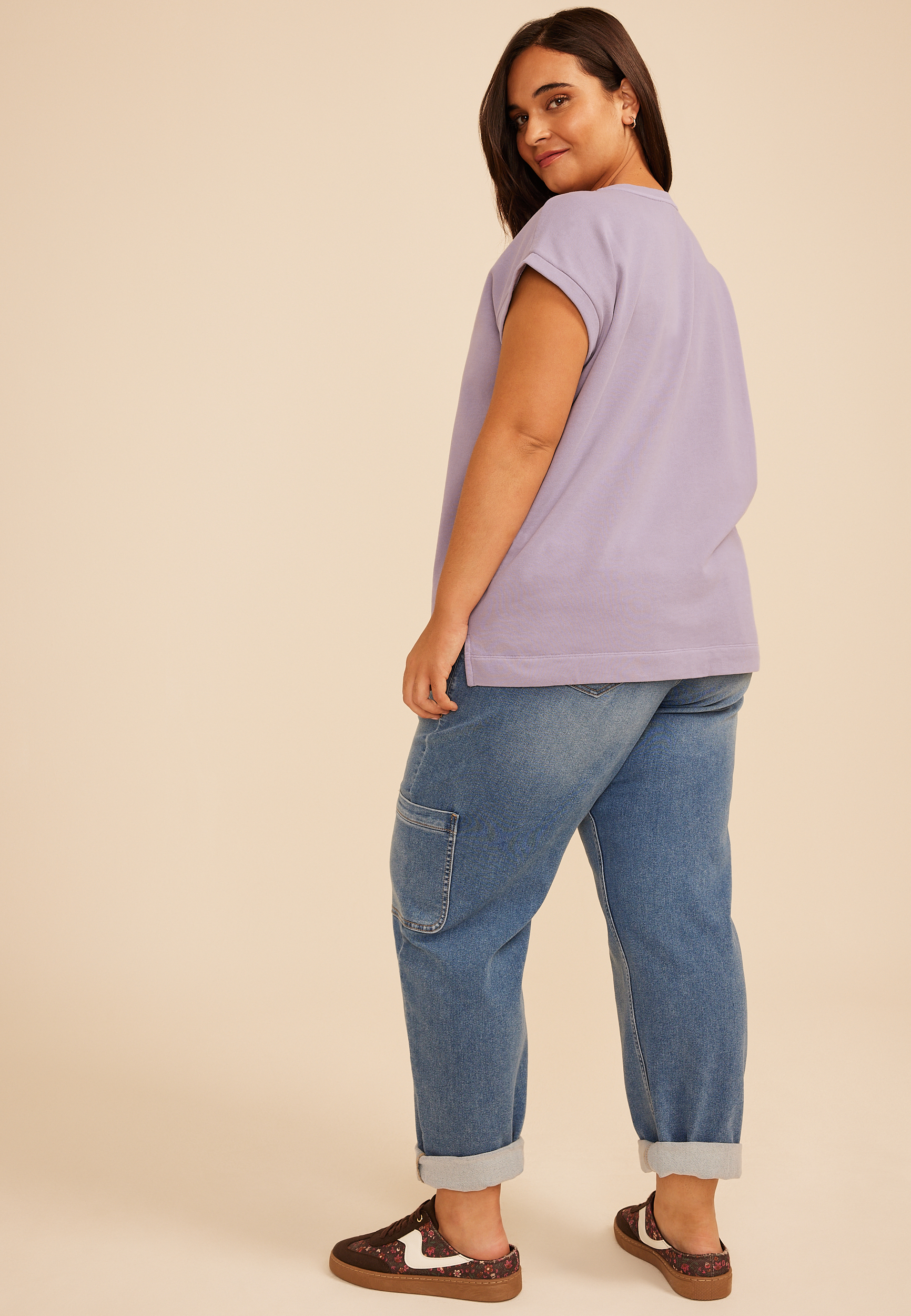 Plus Size Washed Terry V Neck Tee - thumbnail 8