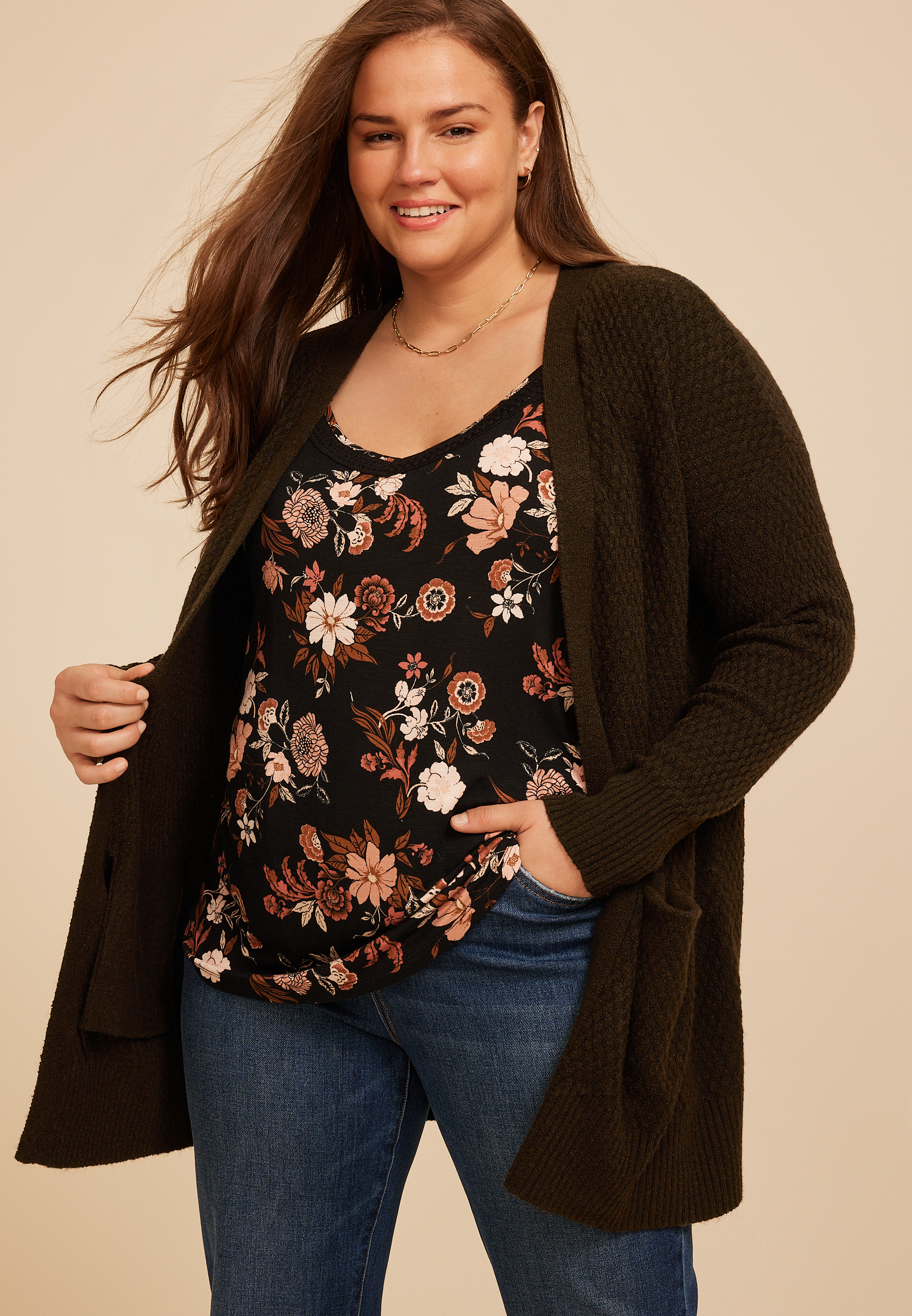 Plus Size 90s Slouch Open Front Cardigan