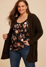 Plus Size 90s Slouch Open Front Cardigan, COFFEE BEAN, small