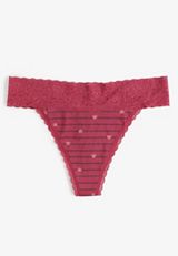 Simply Comfy Cotton Heart Stripe Thong Panty, C1677, small