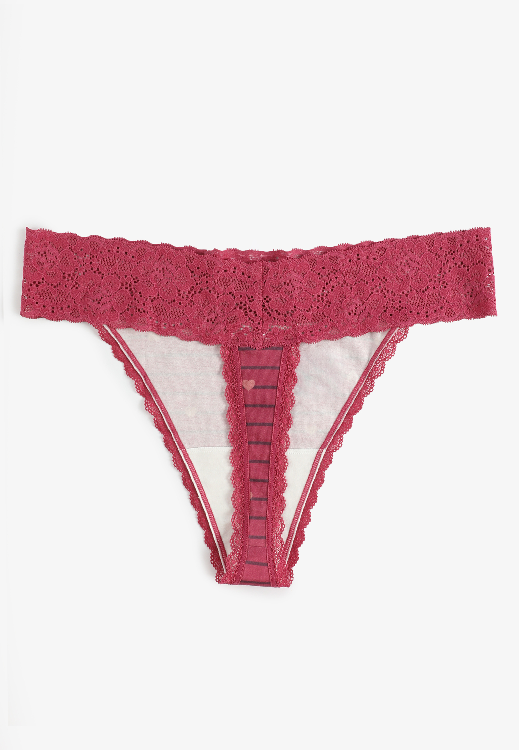 Simply Comfy Cotton Heart Stripe Thong Panty, C1677, large