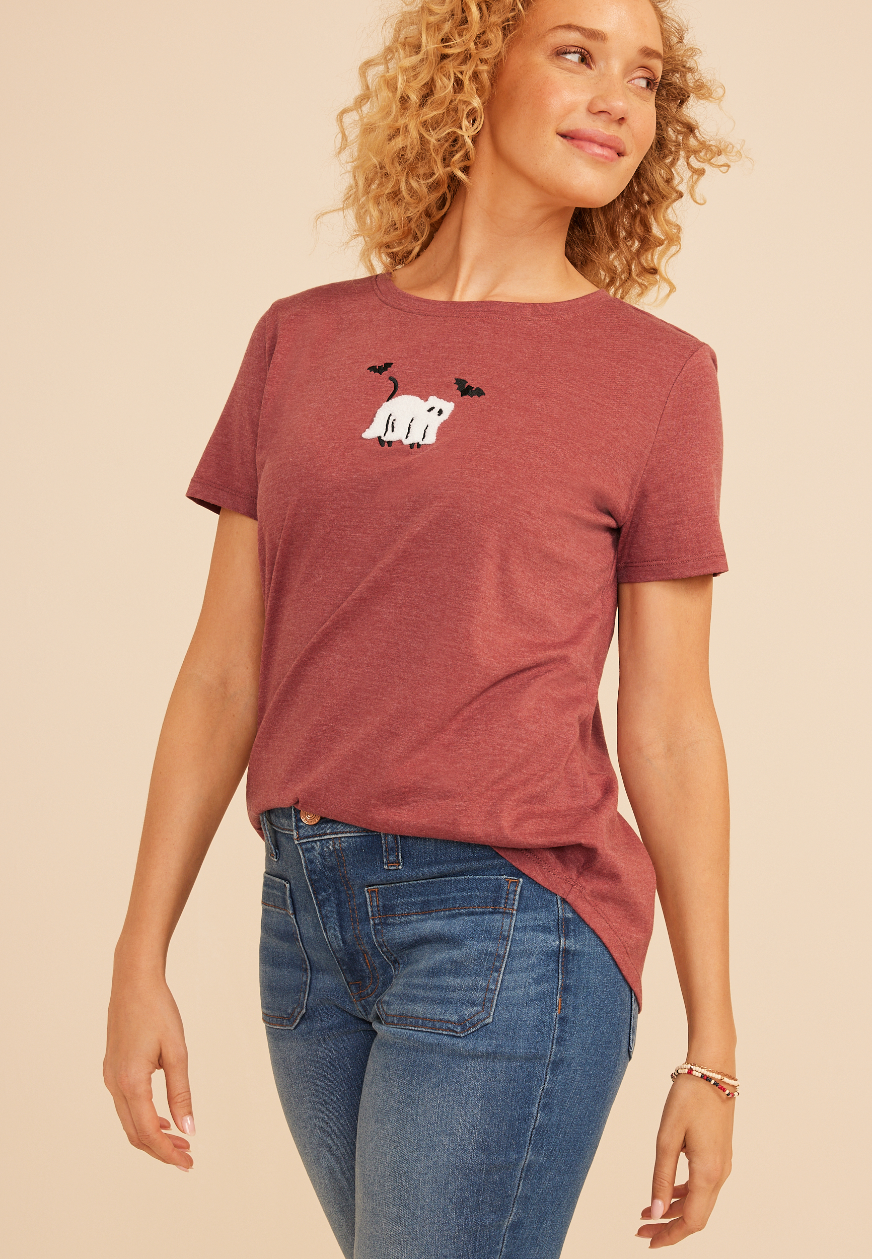 Halloween Ghost Cat Classic Fit Graphic Tee, C9585, large
