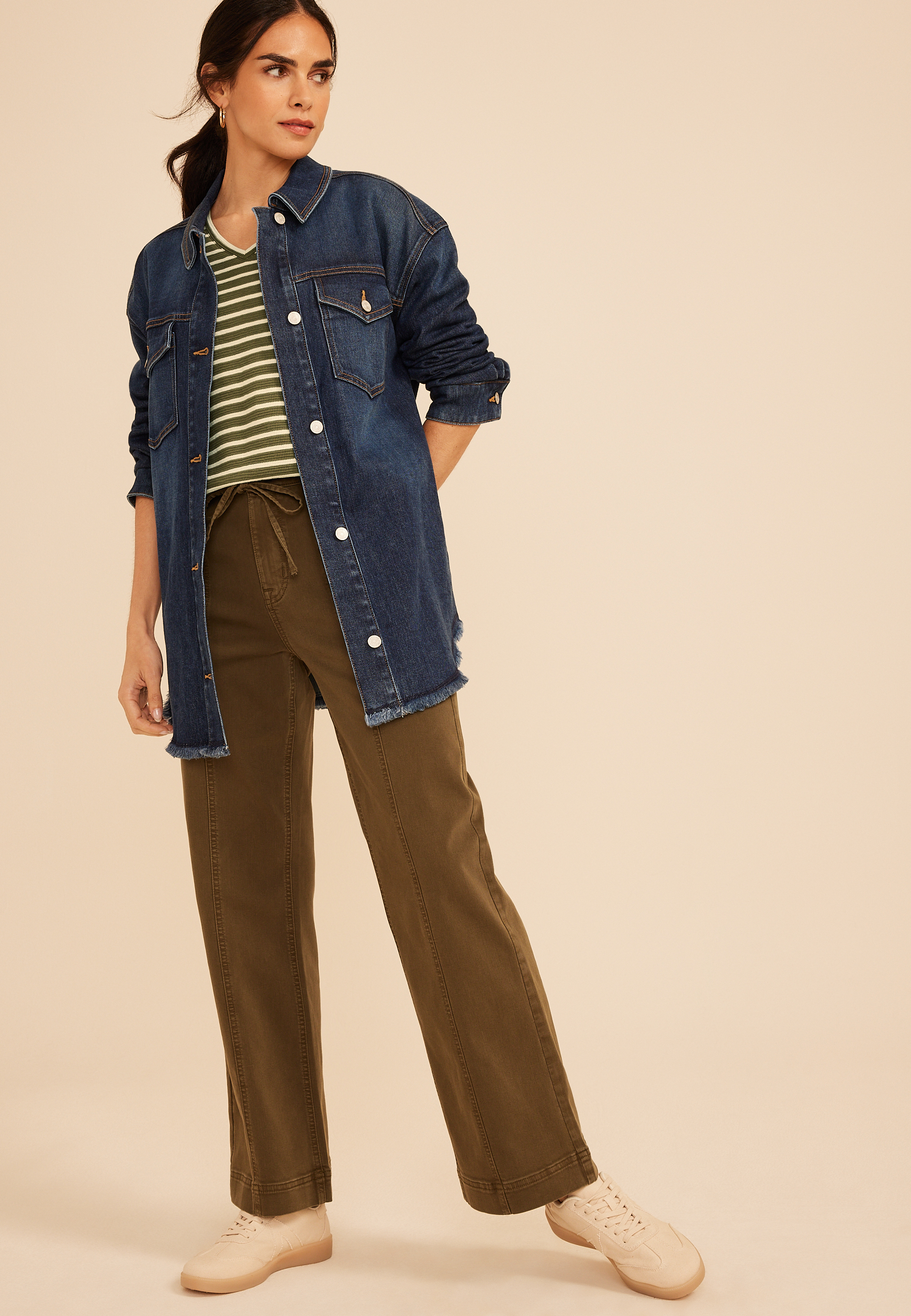 24/7 Clara Stripe Long Sleeve Tee, C3145, large