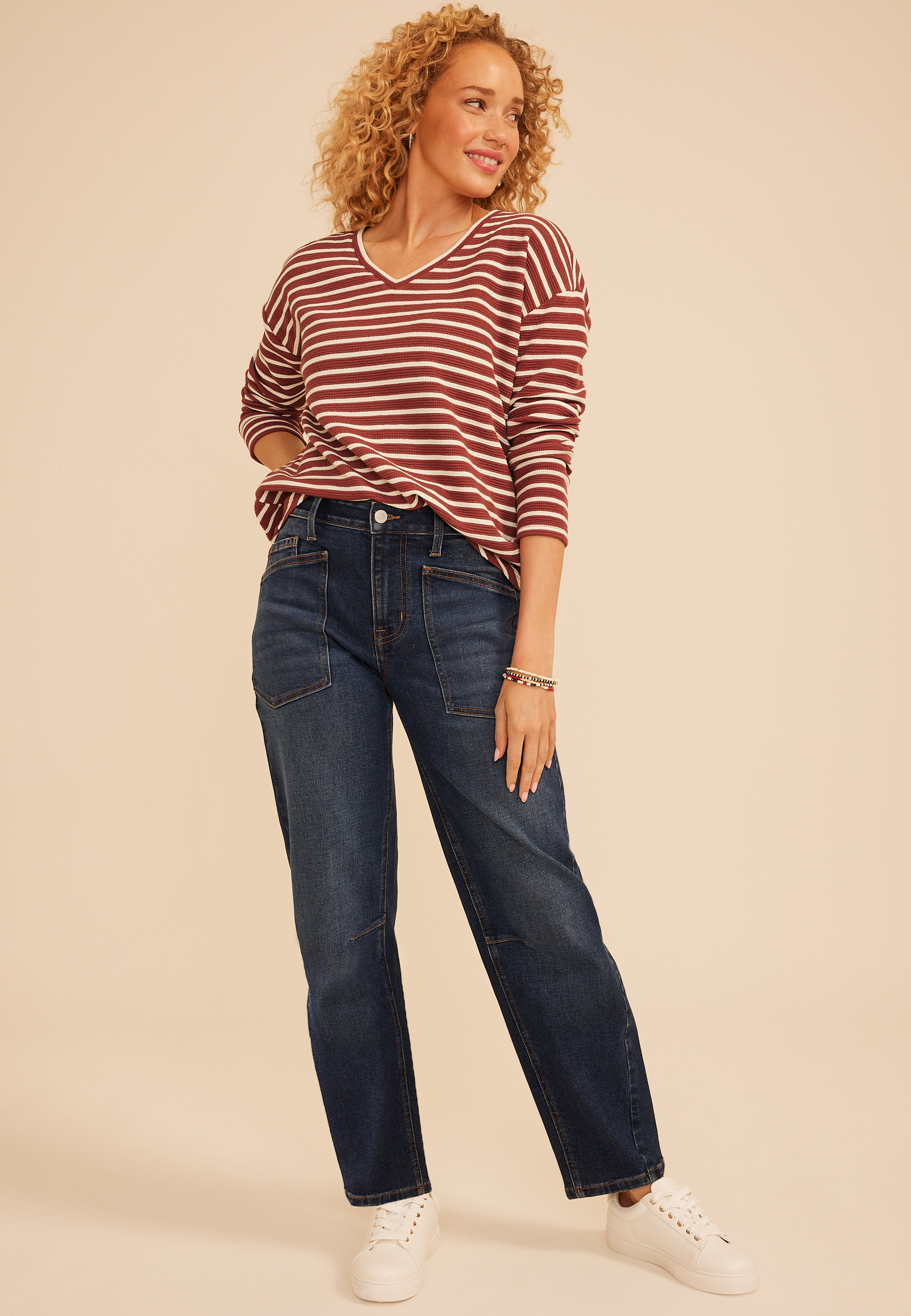 24/7 Clara Stripe Long Sleeve Tee, C5729, large