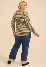 Plus Size 24/7 Clara Stripe Long Sleeve Tee, C3145, small