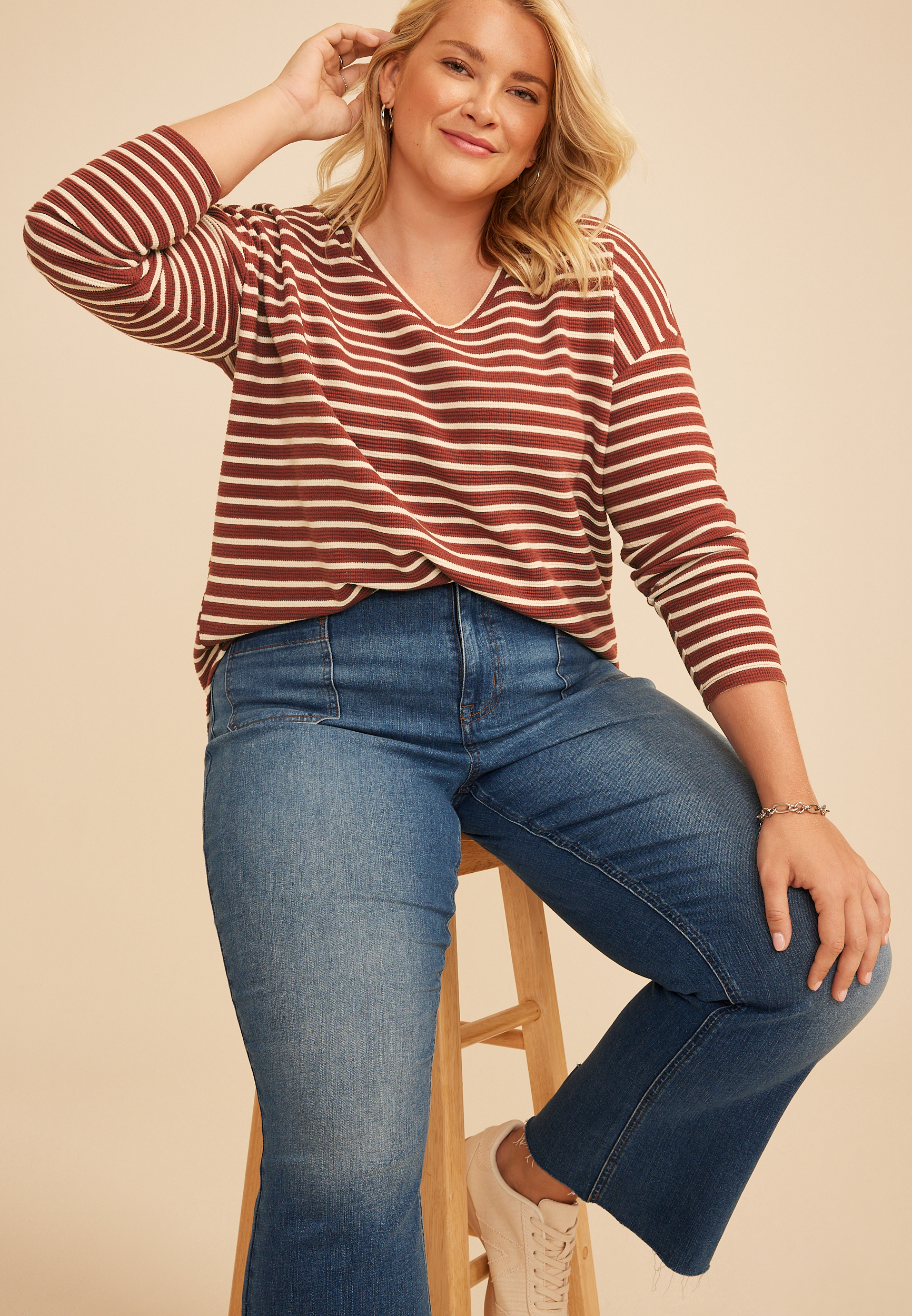 Plus 24/7 Clara Stripe Long Sleeve Tee