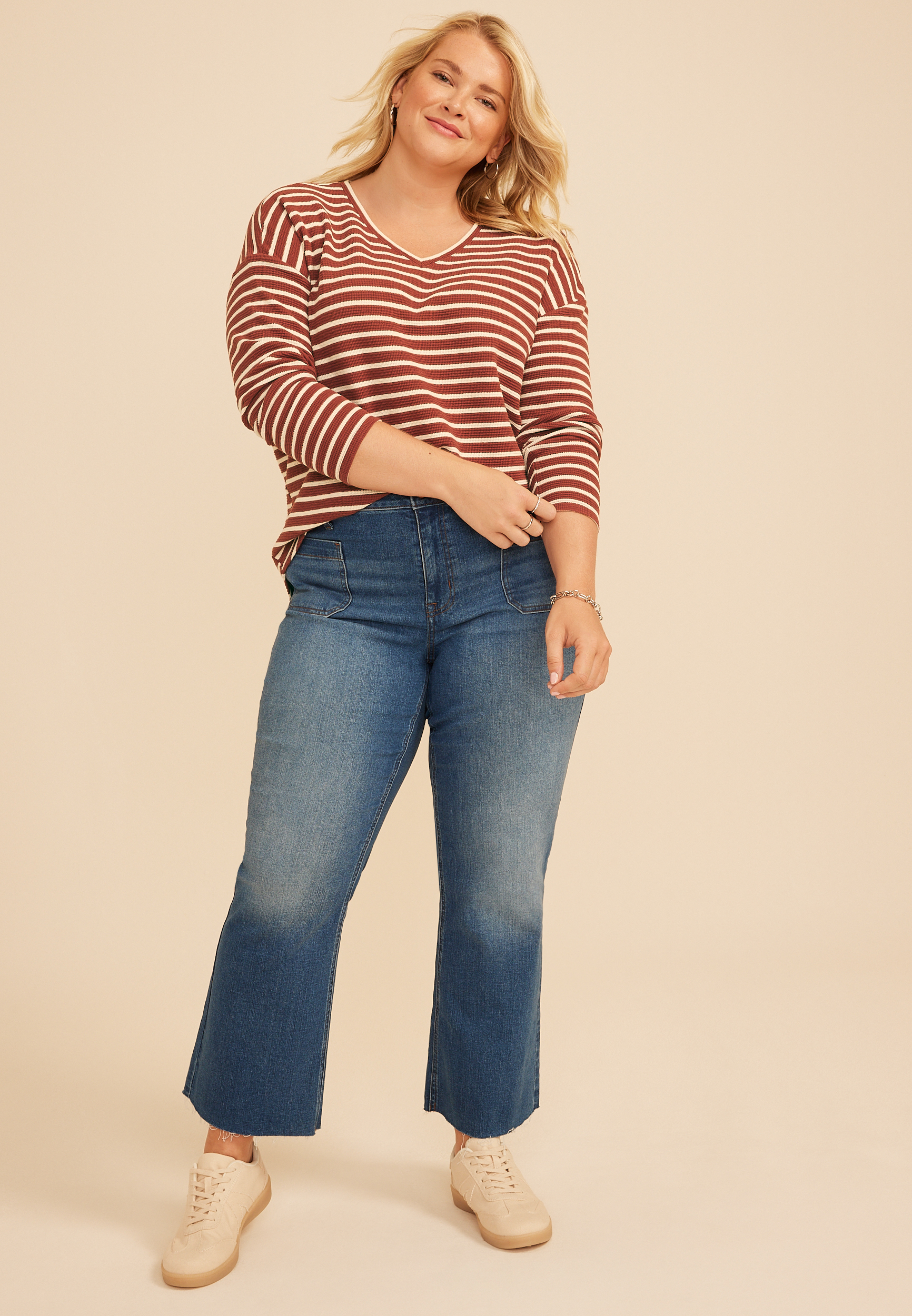 Plus 24/7 Clara Stripe Long Sleeve Tee